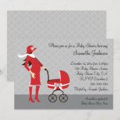 Elegant Winter Grijs en Rood Baby shower Kaart (Voorkant / Achterkant)