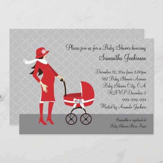 Elegant Winter Grijs en Rood Baby shower Kaart (Voorkant / Achterkant)