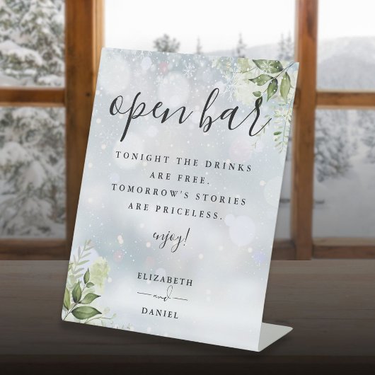 Elegant Winter Groen Bloemen Open Bar Reclamebord Met Voetstuk
