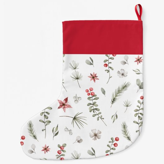 Elegant Winter Groen Botanisch Wit Grote Kerstsok (Achterkant)