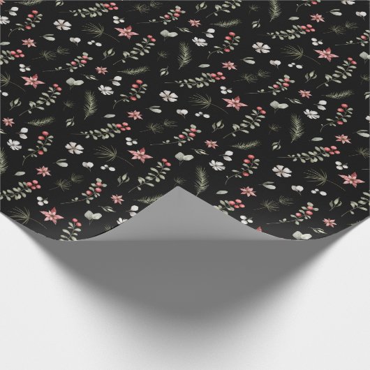 Elegant Winter Groen Botanisch Zwart Cadeaupapier (Hoek)