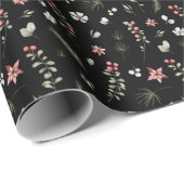 Elegant Winter Groen Botanisch Zwart Cadeaupapier (Rol Hoek)