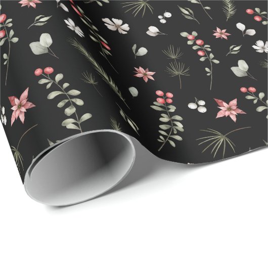 Elegant Winter Groen Botanisch Zwart Cadeaupapier (Rol Hoek)