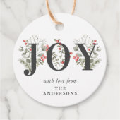 Elegant Winter Groen JOY Kerstmis Vakantie Gift Bedankjes Labels (Voorkant)