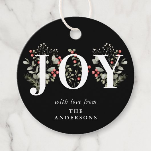 Elegant Winter Groen JOY Kerstmis Vakantie Gift Bedankjes Labels (Voorkant)