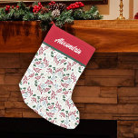 Elegant winter groen patroon gepersonaliseerd kleine kerstsok<br><div class="desc">Deze kerstvakantie kous heeft een elegante winter groen illustratie in rood,  groen,  blauw en bruin. Gepersonaliseerd deze feestelijke kous met jouw naam.</div>