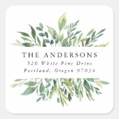 Elegant Winter Groen Vakantie Retouradres Vierkante Sticker (Voorkant)