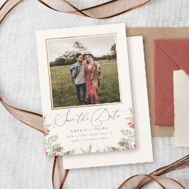 Elegant Winter groen Waterverf bruiloft foto Save The Date