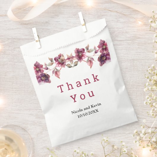 Elegant Winter Hellebore Floral Burgundy Wedding Bedankzakje (Geknipt)