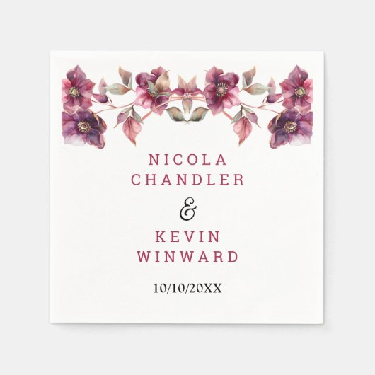 Elegant Winter Hellebore Floral Burgundy Wedding Servet (Voorkant)