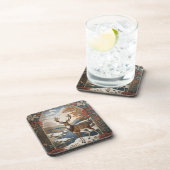 Elegant Winter Herten Winter Scène Bier Onderzetter (Rechterzijde)