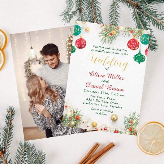 Elegant Winter holiday Christmas Wedding Kaart
