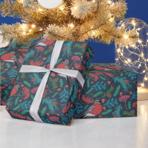 Elegant Winter Holiday Pine Boughs & Robins Cadeaupapier