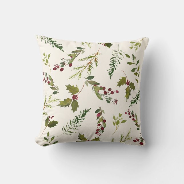 Elegant Winter Holly Berry Greenery Kerstmis Kussen (Voorkant)