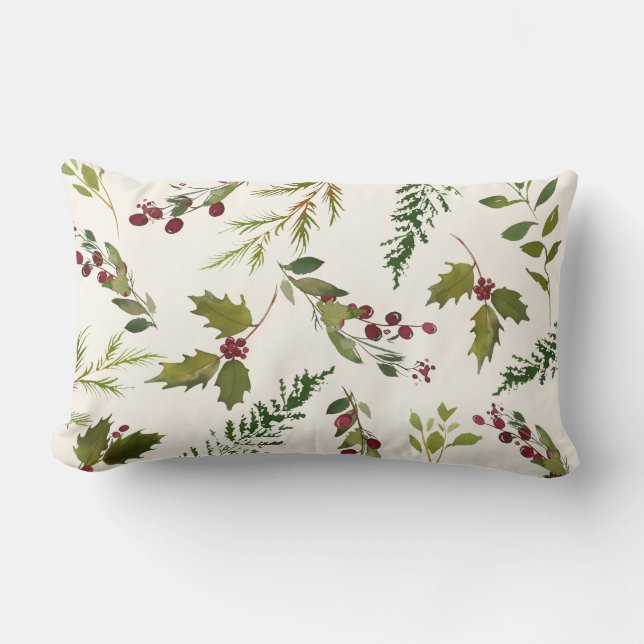 Elegant Winter Holly Berry Greenery Kerstmis Kussen (Voorkant)