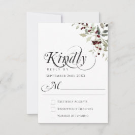 Elegant Winter Holly Calligraphy Script Wedding RSVP Kaartje