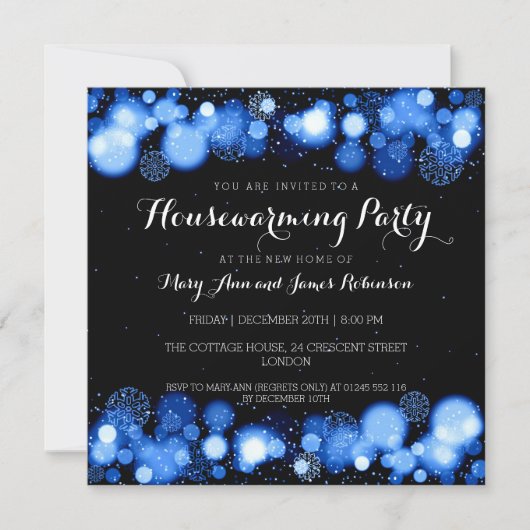 Elegant Winter Housewarming Party Blue Kaart (Voorkant)
