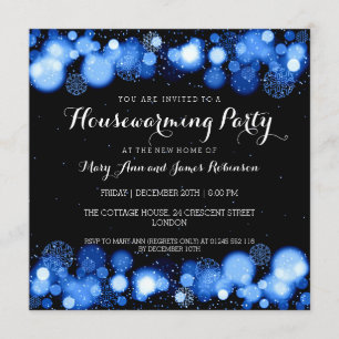 Elegant Winter Housewarming Party Blue Kaart