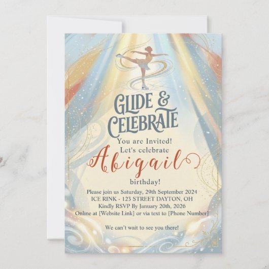 Elegant Winter Ice Skating Birthday Invitation  Kaart (Voorkant)