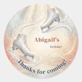 Elegant Winter Ice Skating Birthday  Ronde Sticker