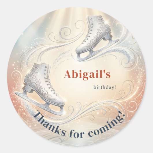 Elegant Winter Ice Skating Birthday  Ronde Sticker (Voorkant)