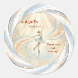 Elegant Winter Ice Skating Birthday  Ronde Sticker