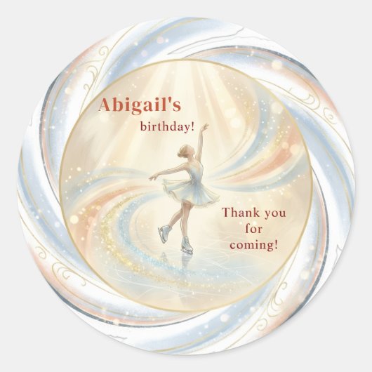 Elegant Winter Ice Skating Birthday  Ronde Sticker (Voorkant)