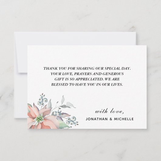 Elegant Winter Kerstfeestdag Waterverf Floral Bedankkaart (Achterkant)