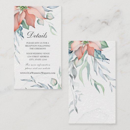 Elegant Winter Kerstfeestdag Waterverf Floral Informatiekaartje (Voorkant / Achterkant)