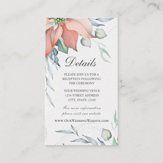 Elegant Winter Kerstfeestdag Waterverf Floral Informatiekaartje (Voorkant)