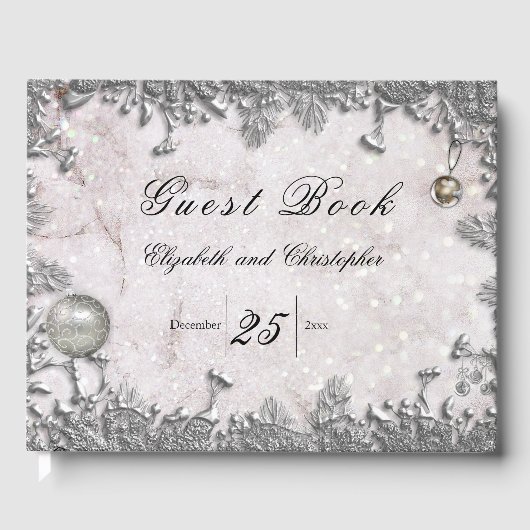Elegant Winter Kerstmis Bruiloft Gastenboek (Voorkant)