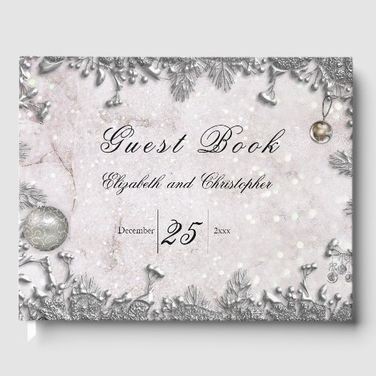 Elegant Winter Kerstmis Bruiloft Gastenboek (Voorkant)