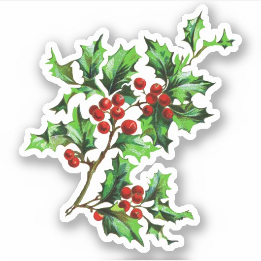 Elegant  Winter Kerstmis Holly Berries Sticker (Voorkant)