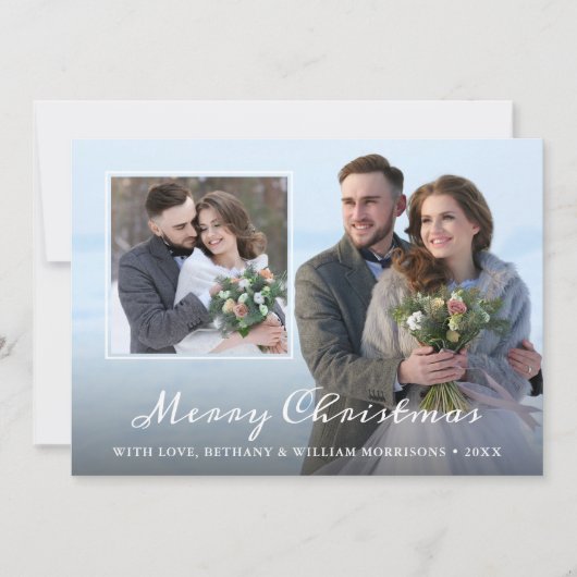 Elegant Winter Kerstmis Snowflakes 2 Foto Feestdagenkaart (Voorkant)
