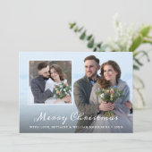 Elegant Winter Kerstmis Snowflakes 2 Foto Feestdagenkaart (Staand voorkant)