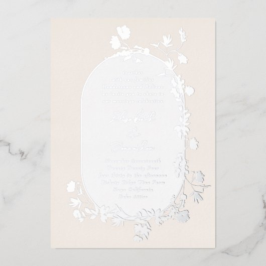 Elegant Winter Lijst Wreath Floral Silver Folie Uitnodiging (Voorkant)