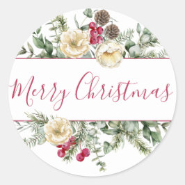 Elegant Winter Magnolia en Foliage Holiday Ronde Sticker
