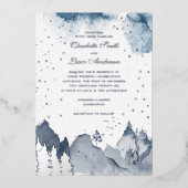 Elegant Winter Mountain Forest Wedding Silver Foil Folie Uitnodiging (Voorkant)