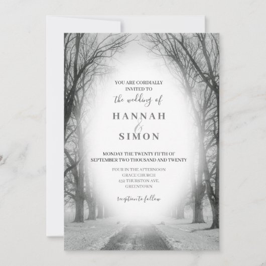 Elegant Winter Mountain Pines Wedding Invitation Kaart (Voorkant)