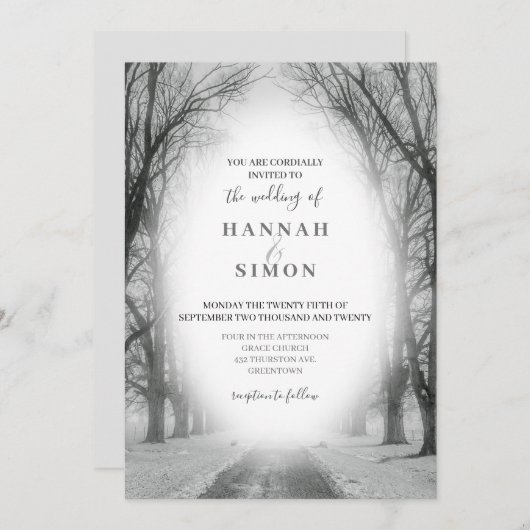 Elegant Winter Mountain Pines Wedding Invitation Kaart (Voorkant / Achterkant)