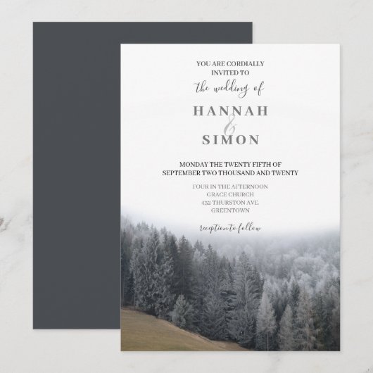 Elegant Winter Mountain Pines Wedding Invitation Kaart (Voorkant / Achterkant)