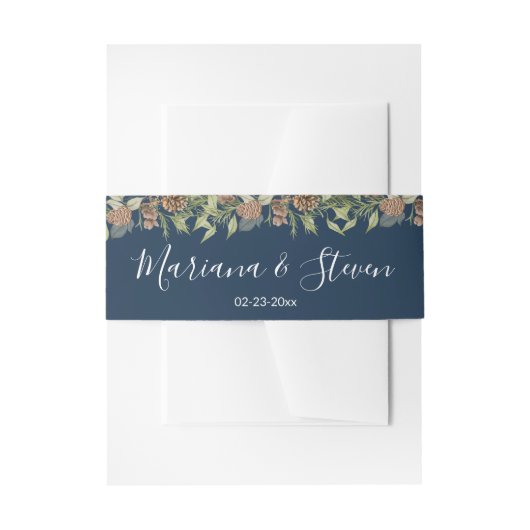 Elegant Winter Navy Blue Bruiloft Uitnodigingen Wikkel (Voorkant Voorbeeld)