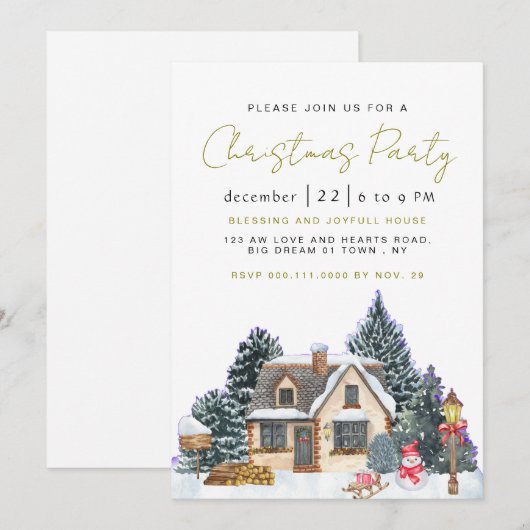 Elegant Winter Nostalgic Vintage Christmas Party Kaart (Voorkant / Achterkant)