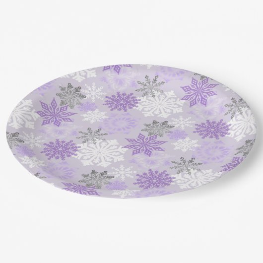 Elegant Winter Paars Silver Glitter Snowflakes Papieren Bordje (Gekanteld)