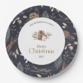 Elegant Winter Paper Plates with Pinecones Papieren Bordje (Voorkant)