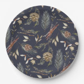 Elegant Winter Paper Plates with Pinecones Papieren Bordje (Voorkant)