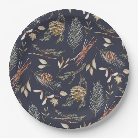 Elegant Winter Paper Plates with Pinecones Papieren Bordje (Voorkant)