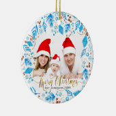 Elegant Winter Patroon Aangepast fotokerstfeest Keramisch Ornament (Rechts)