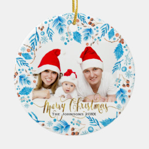 Elegant Winter Patroon Aangepast fotokerstfeest Keramisch Ornament