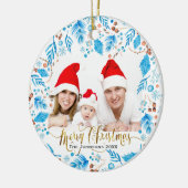 Elegant Winter Patroon Aangepast fotokerstfeest Keramisch Ornament (Links)